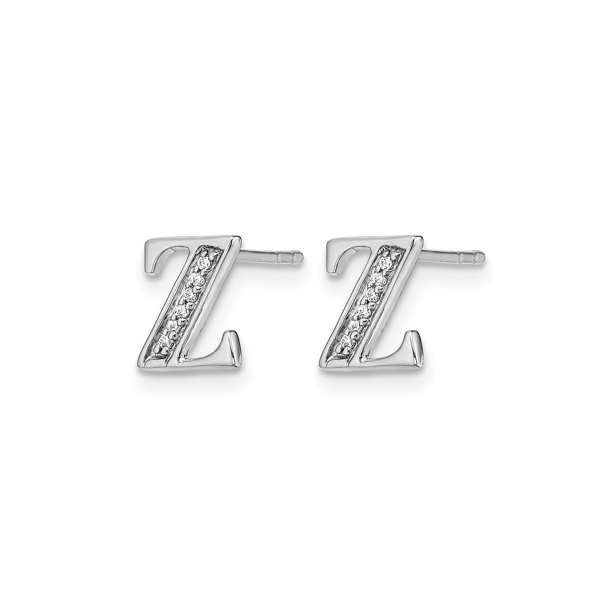 14k White Gold Z Initial Diamond Stud Earring, Monogram Letter Jewelry for Women or Unisex