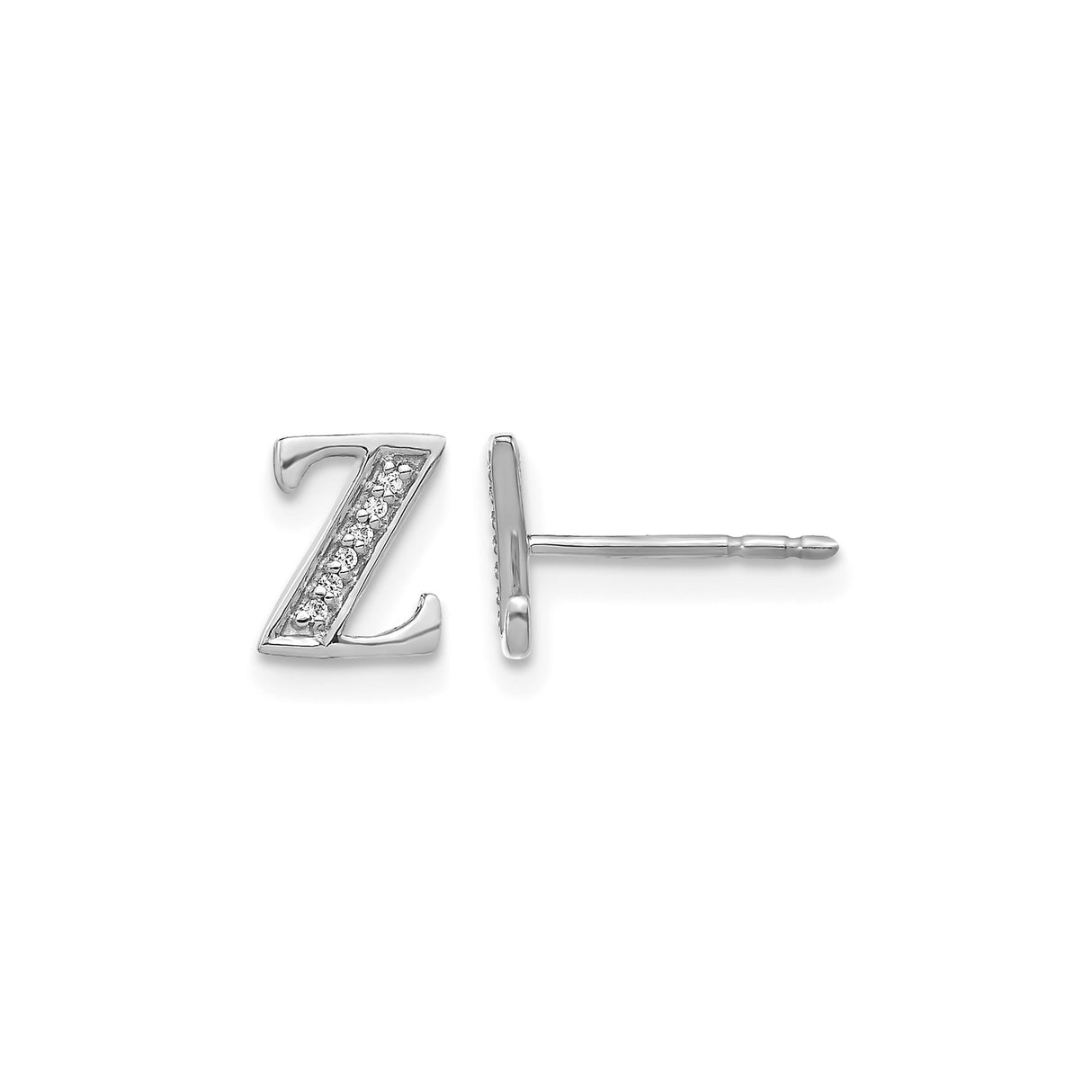 14k White Gold Z Initial Diamond Stud Earring, Monogram Letter Jewelry for Women or Unisex
