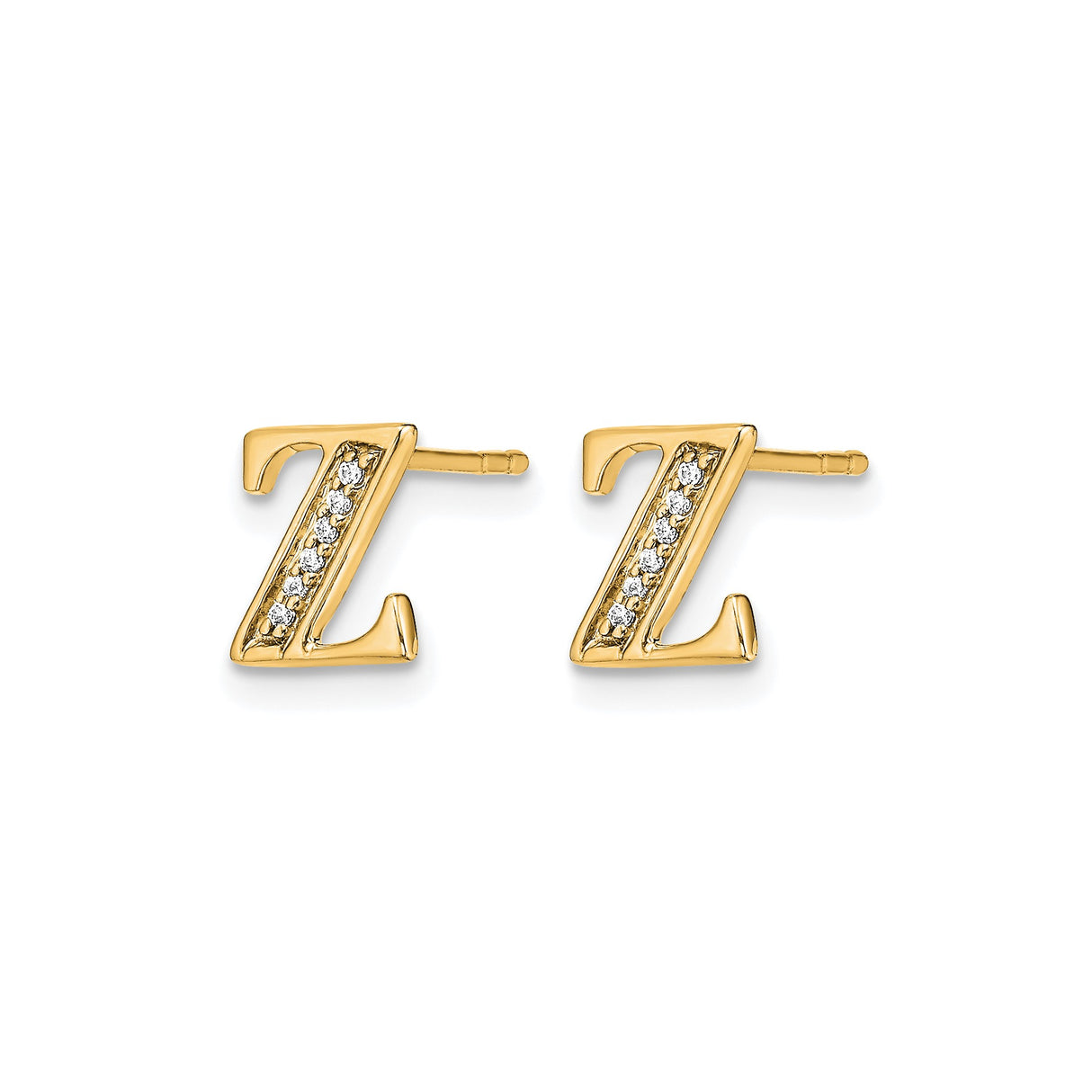 14k Yellow Gold Stud Earring with Diamond, Letter Z Initial Monogram Jewelry for Women