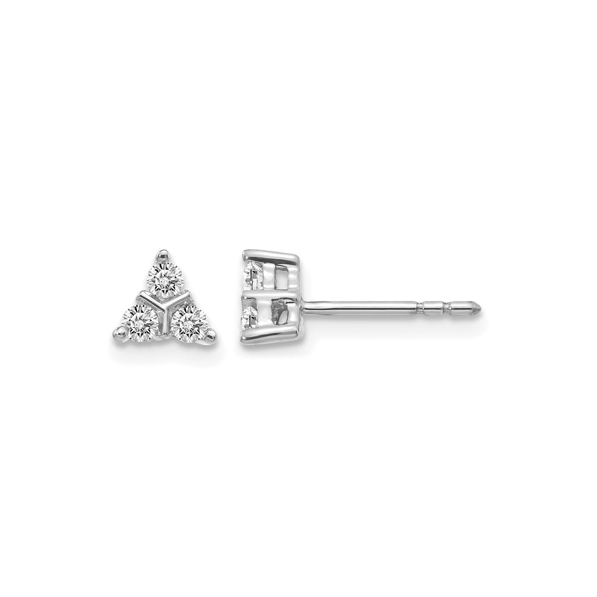 14k White Gold Trinity Knot Stud Earrings with Diamond Triangle Setting for Women