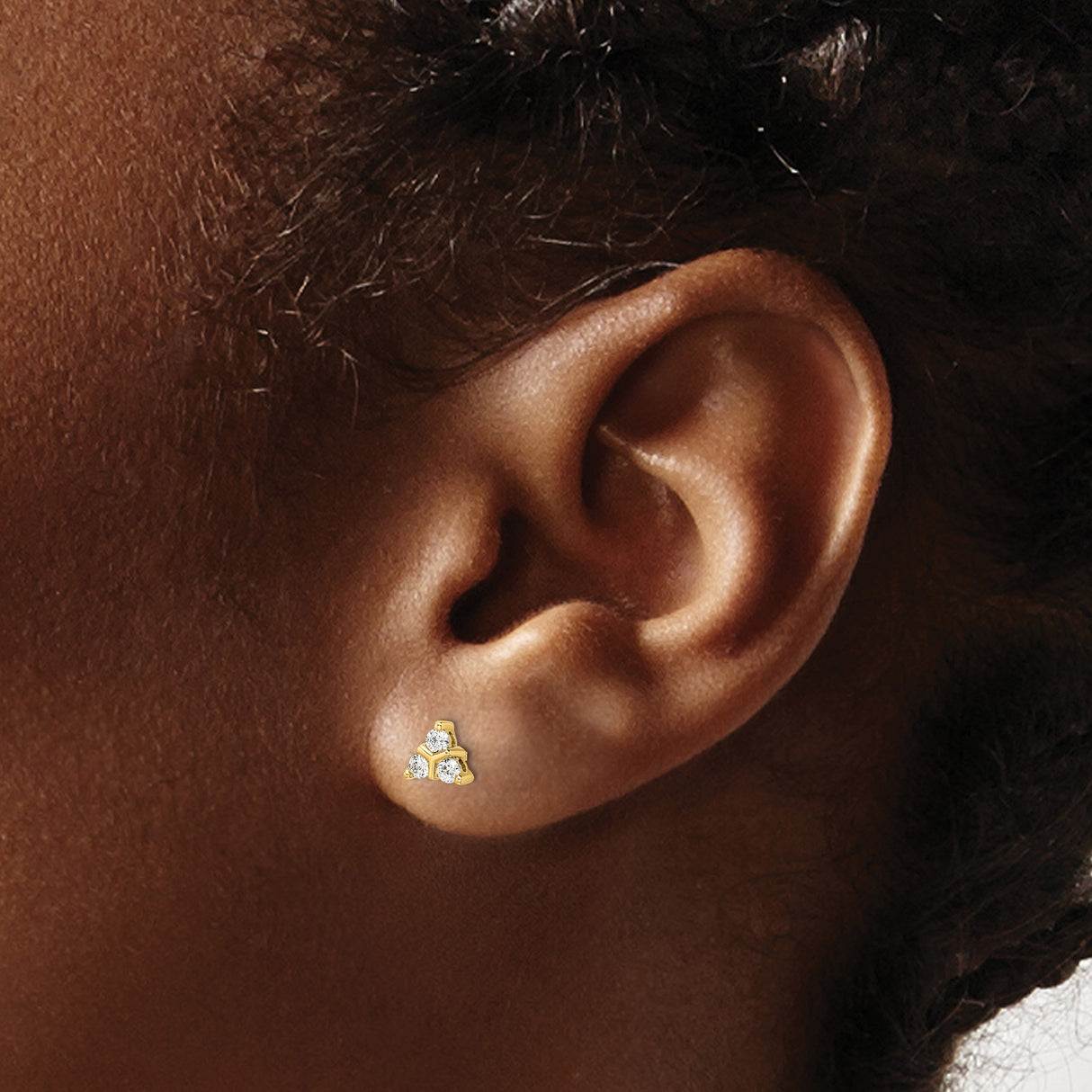 14k Yellow Gold Stud Earrings with Diamond Triangle Cluster, Minimalist Geometric Design