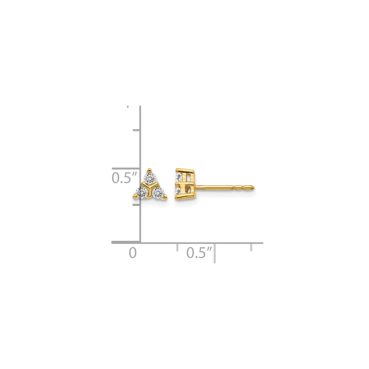 14k Yellow Gold Stud Earrings with Diamond Triangle Cluster, Minimalist Geometric Design