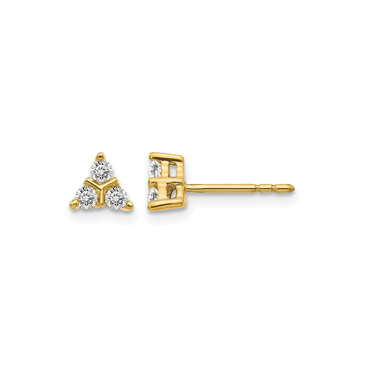 14k Yellow Gold Stud Earrings with Diamond Triangle Cluster, Minimalist Geometric Design