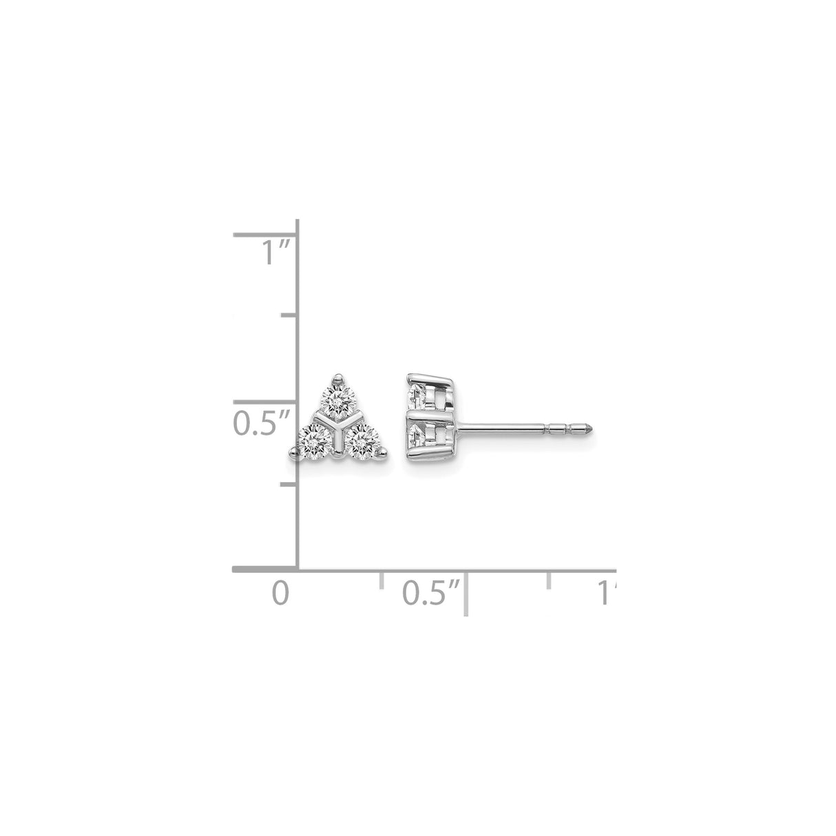 14k White Gold Diamond Stud Earrings, Triangle Geometric Cluster Design for Women