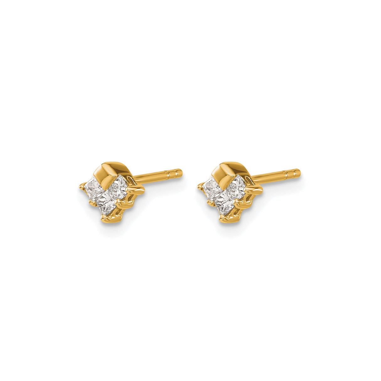 14k Yellow Gold Stud Earrings with Princess Cut Diamond Cluster in Square Setting