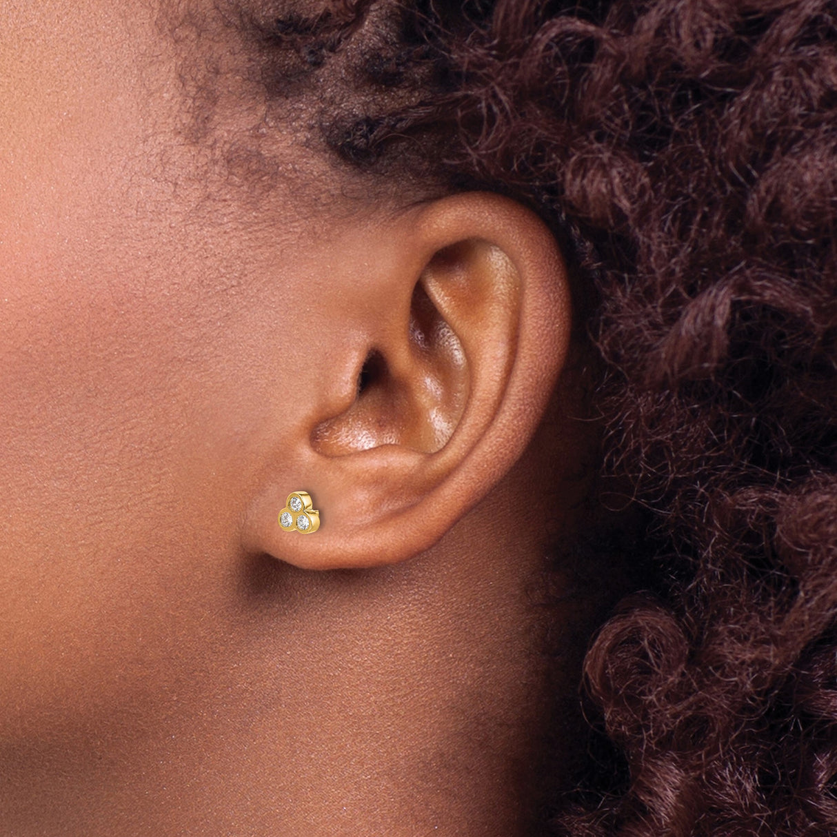 14k Yellow Gold Stud Earrings with Triple Diamond Cluster in Clover Design