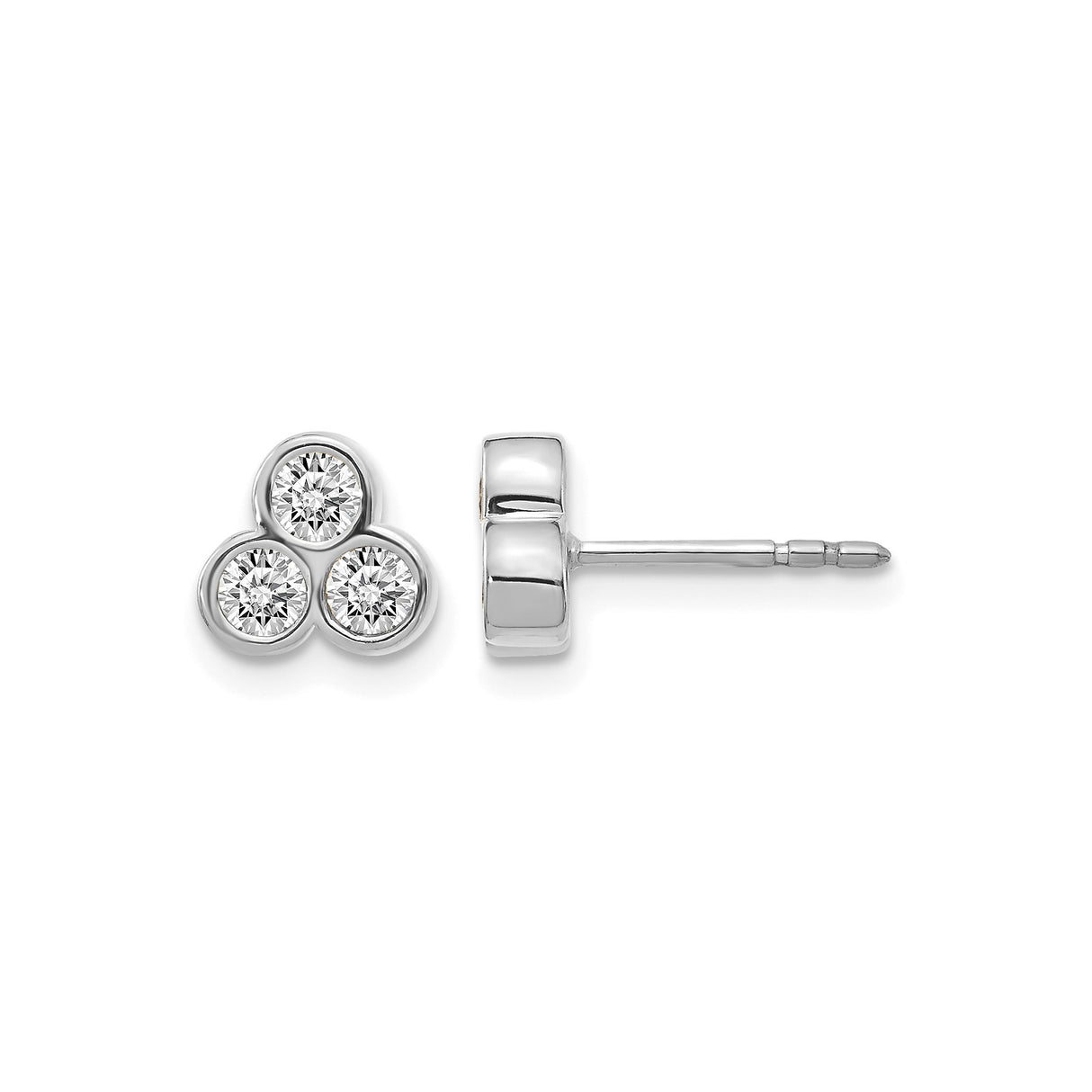 14k White Gold Stud Earrings with Trio Round Cut Diamonds in Cluster Setting