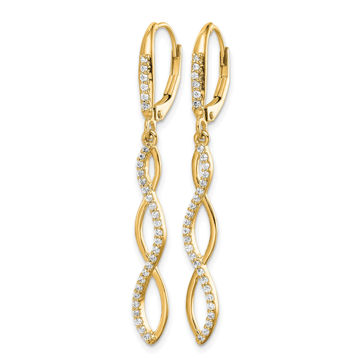 14k Yellow Gold Infinity Dangle Earrings with Diamond Accents and Twist Design