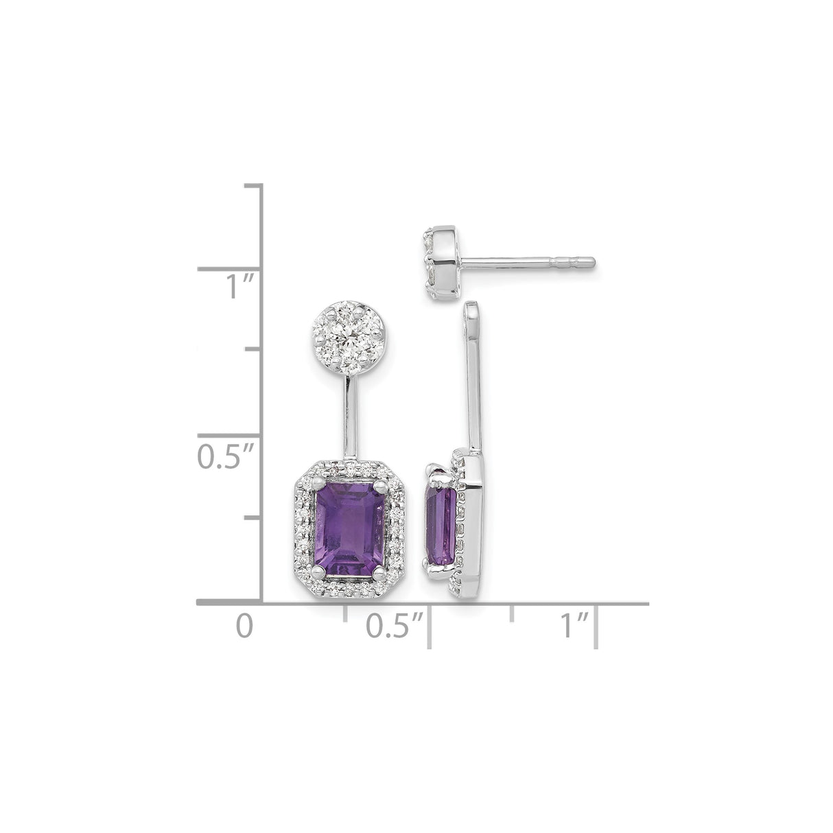 14k White Gold Dangle Earrings with Amethyst and Diamond Halo Setting