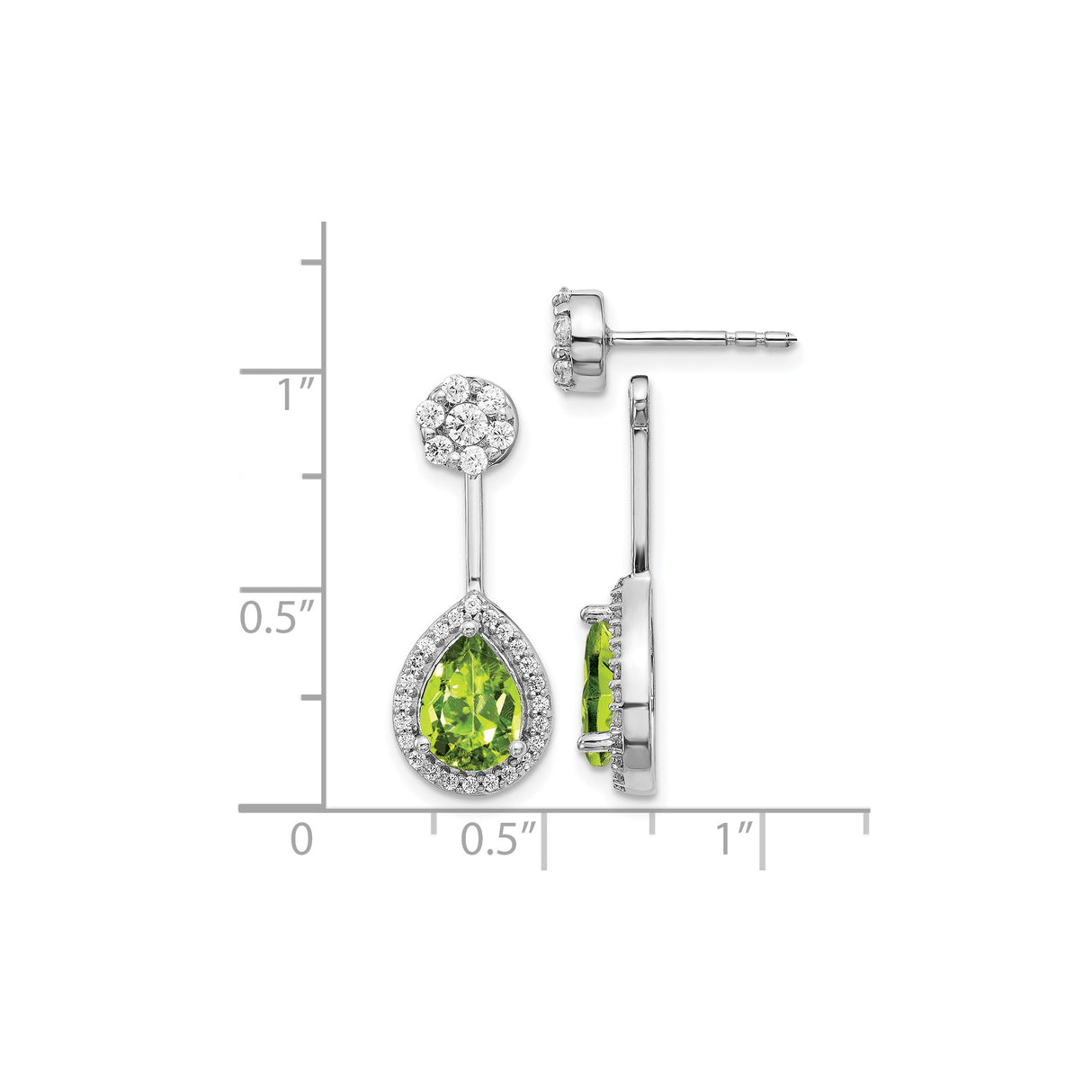 14k White Gold Dangle Earrings with Pear Shaped Peridot and Diamond Accents