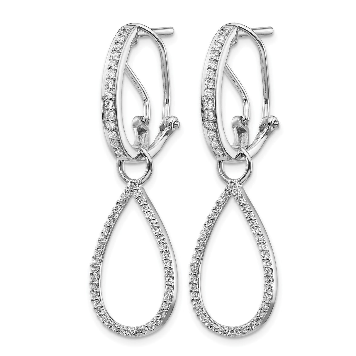 14k White Gold Teardrop Dangle Earrings with Pave Diamonds and Omega Back Closure