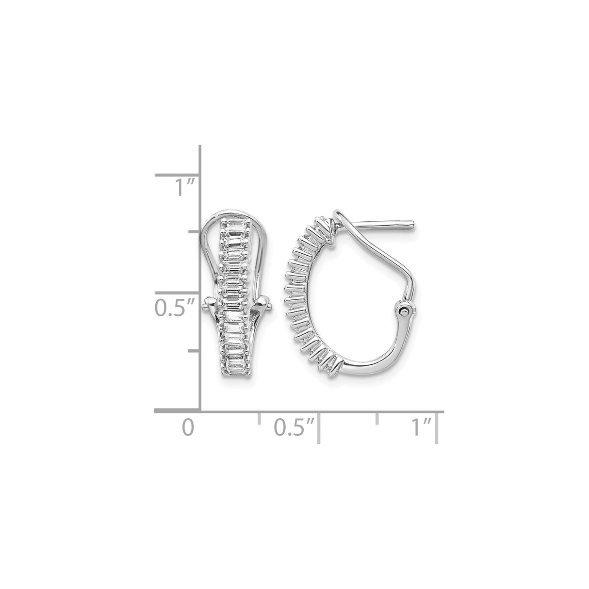 14k White Gold Hoop Earrings with Diamond Baguette Stones, Channel Set, Omega Back