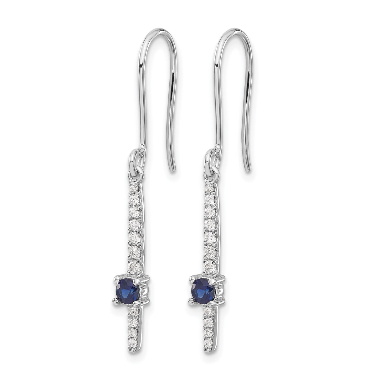 14k White Gold Dangle Earrings with Blue Sapphire and Diamond, Linear Drop Design