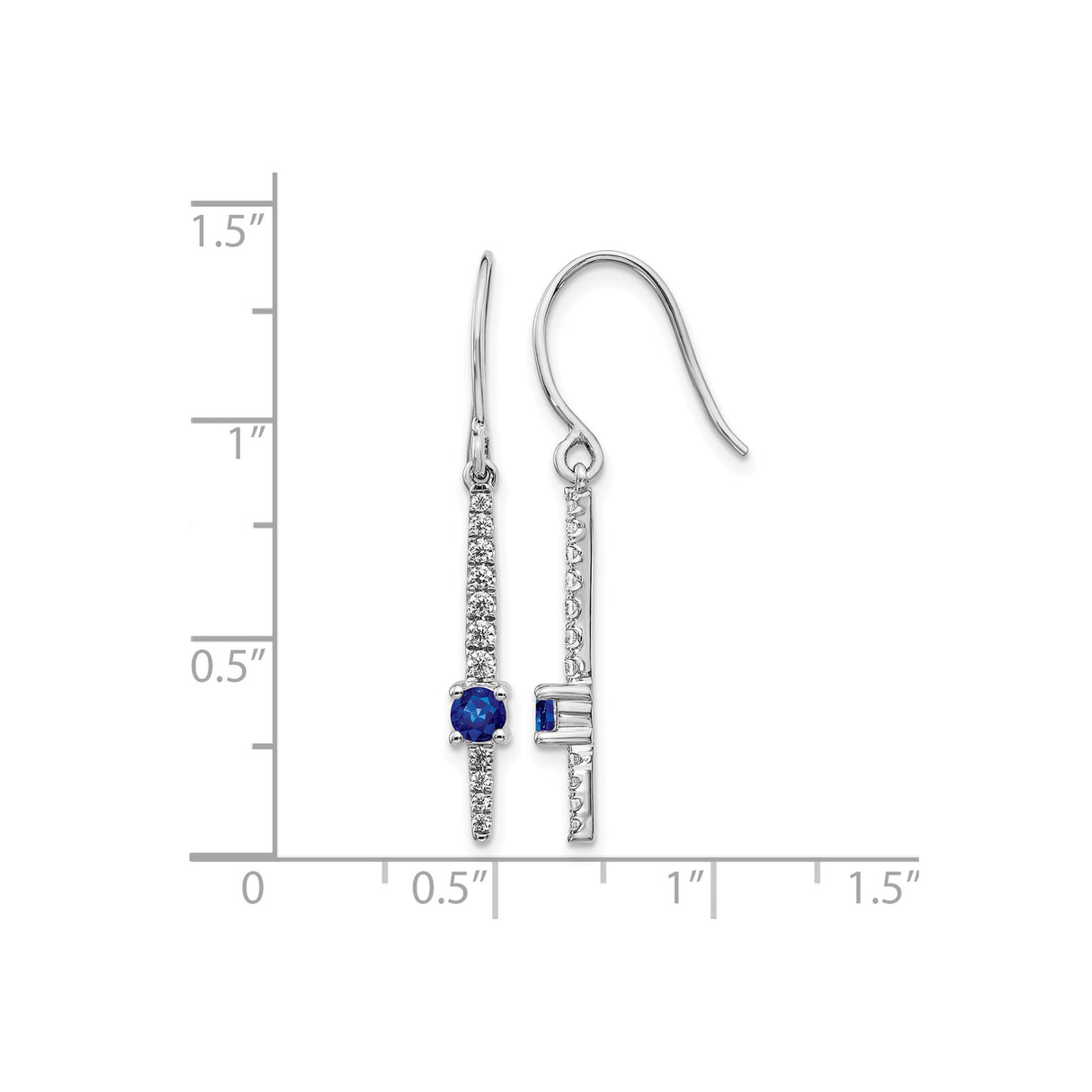 14k White Gold Dangle Earrings with Blue Sapphire and Diamond, Linear Drop Design