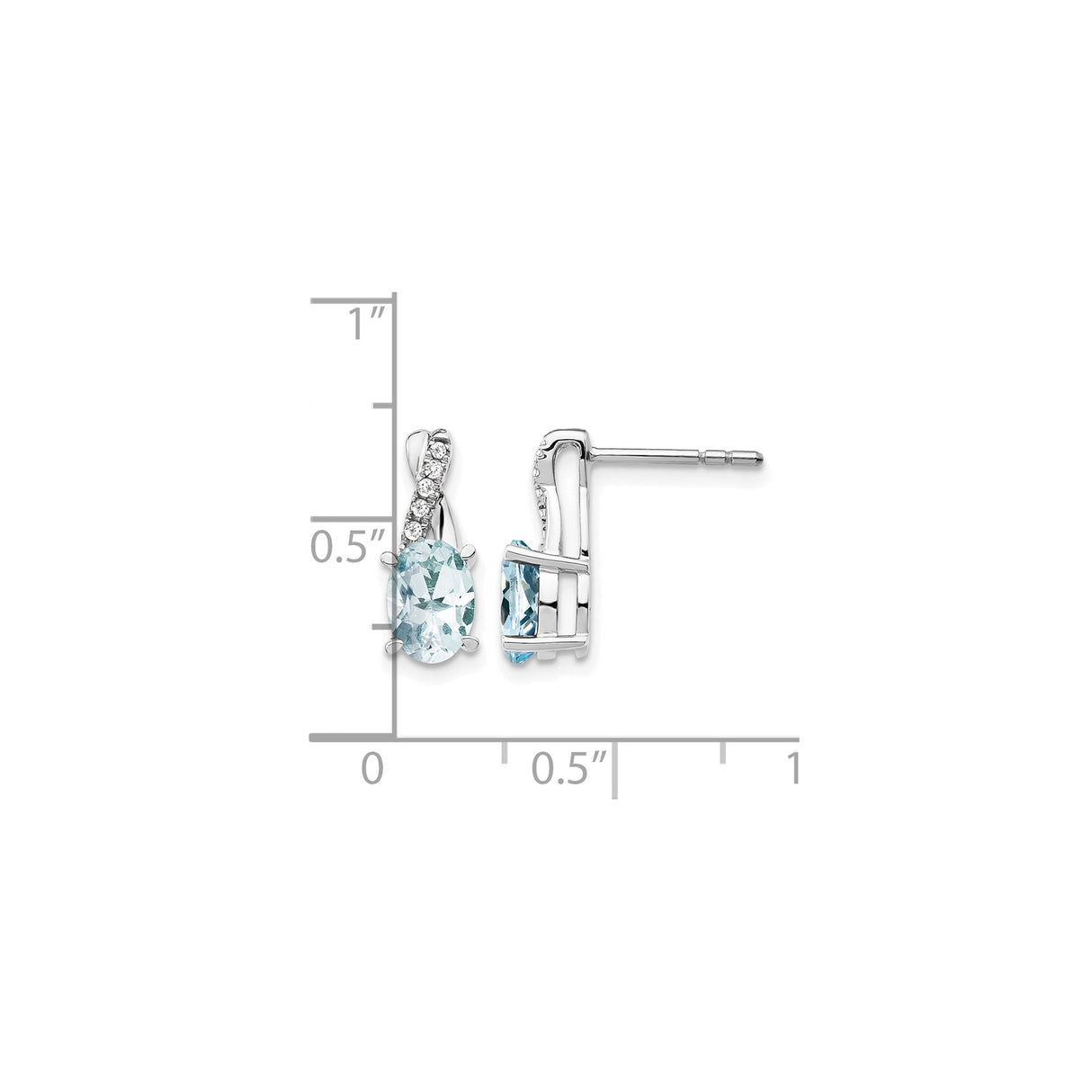 14k White Gold Earrings with Oval Aquamarine and Diamond, Curved Design Studs for Women