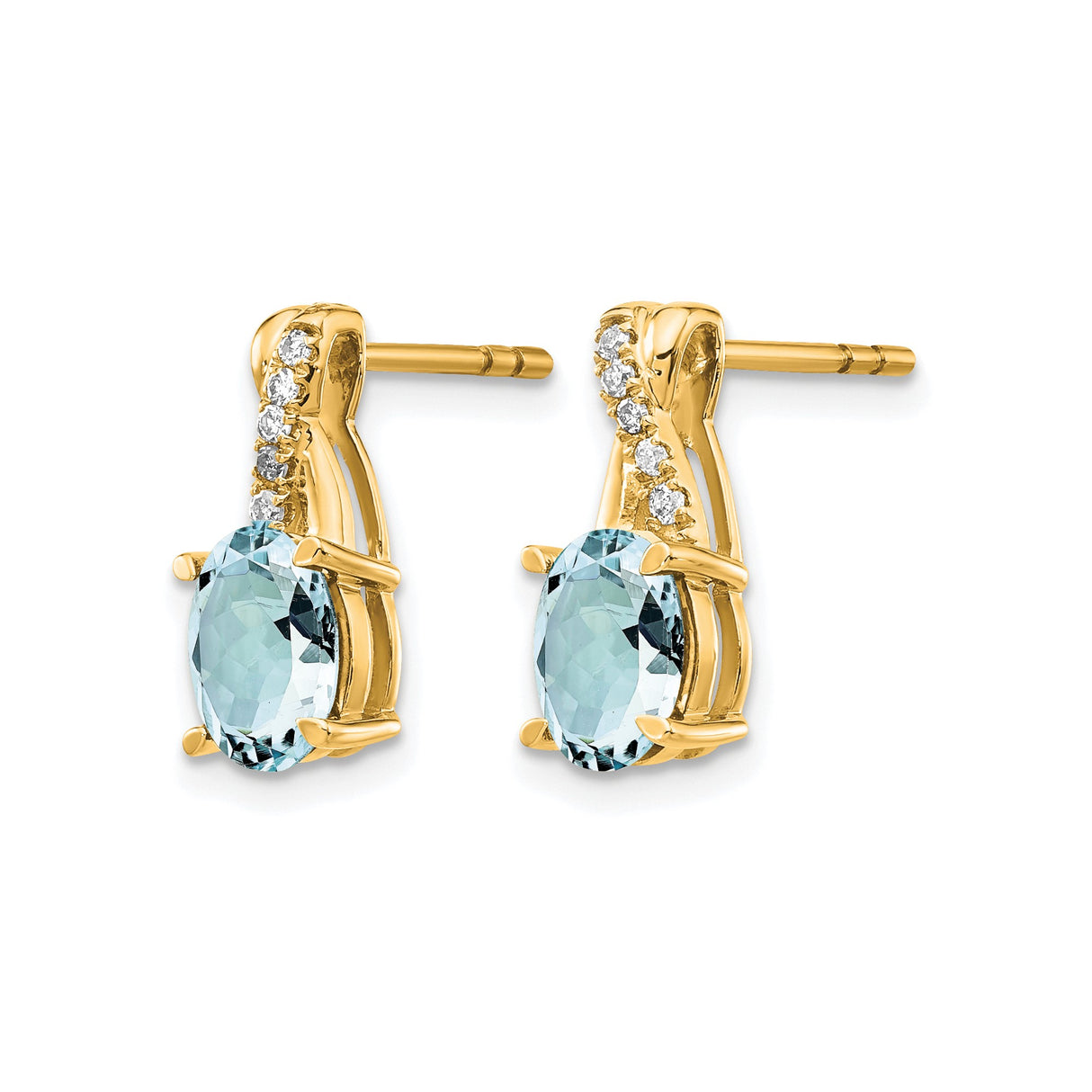 14k Yellow Gold Stud Earrings with Aquamarine and Diamond, Twisted Design for Women