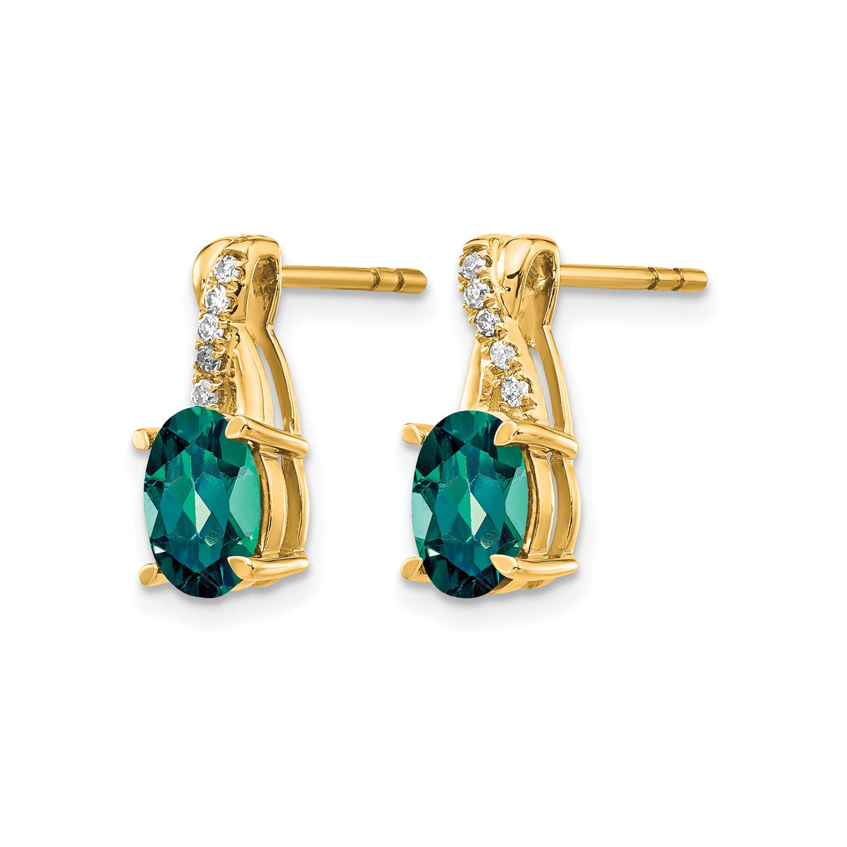10k Yellow Gold Stud Earrings with Created Alexandrite and Diamond Accents, Ribbon Design