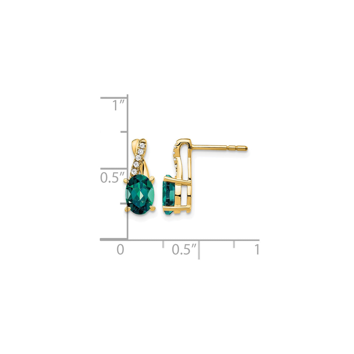 10k Yellow Gold Stud Earrings with Created Alexandrite and Diamond Accents, Ribbon Design