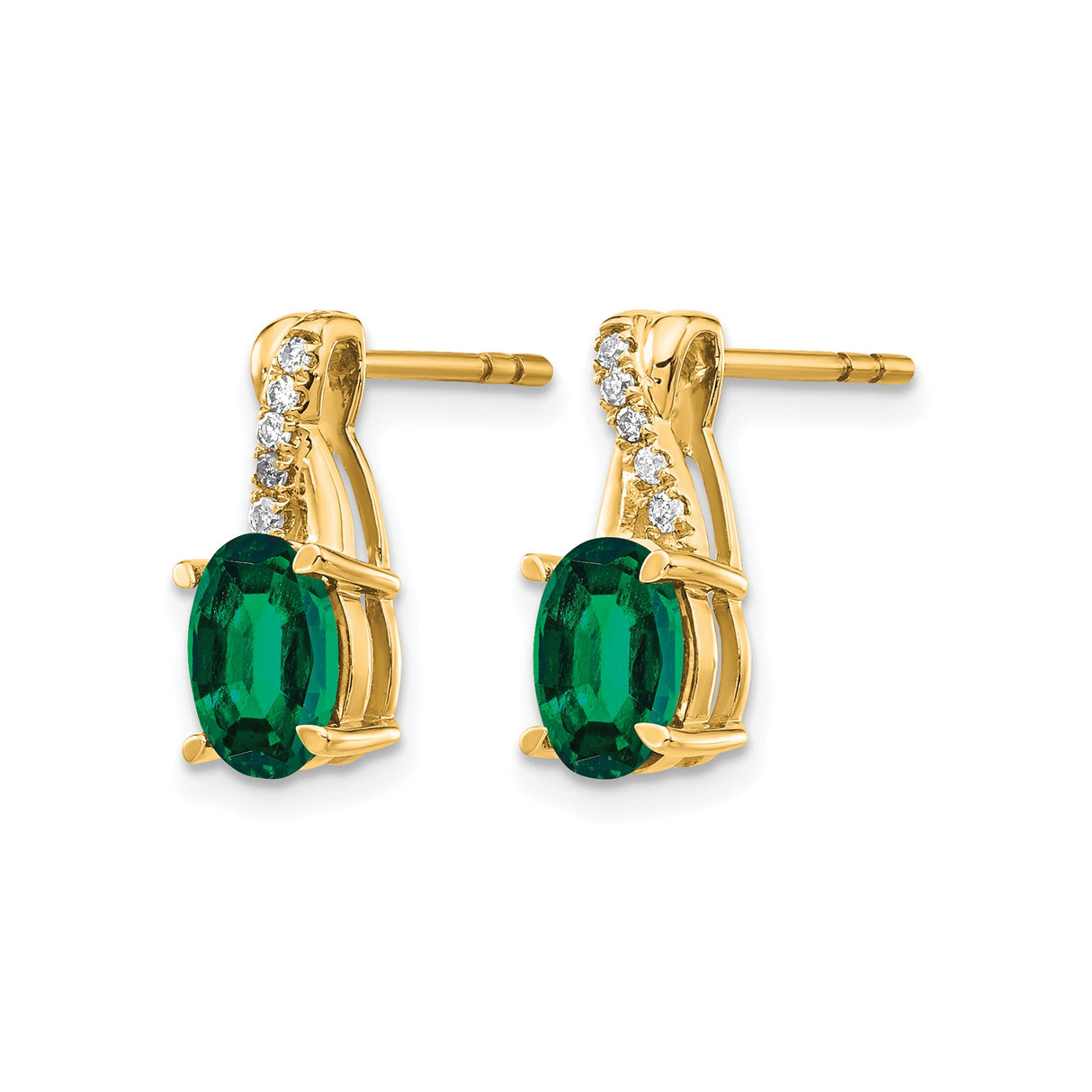 14k Yellow Gold Stud Earrings with Created Emerald and Diamond Accents, Twisted Design