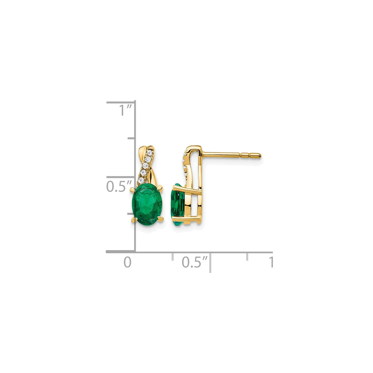 14k Yellow Gold Stud Earrings with Created Emerald and Diamond Accents, Twisted Design