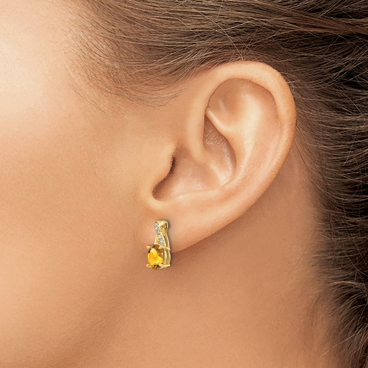 10k Yellow Gold Stud Earrings with Oval Citrine and Diamond Accents, Twist Design