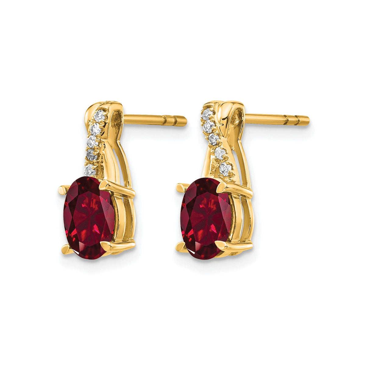 10k Yellow Gold Stud Earrings with Created Ruby and Diamond Accents, Twisted Design