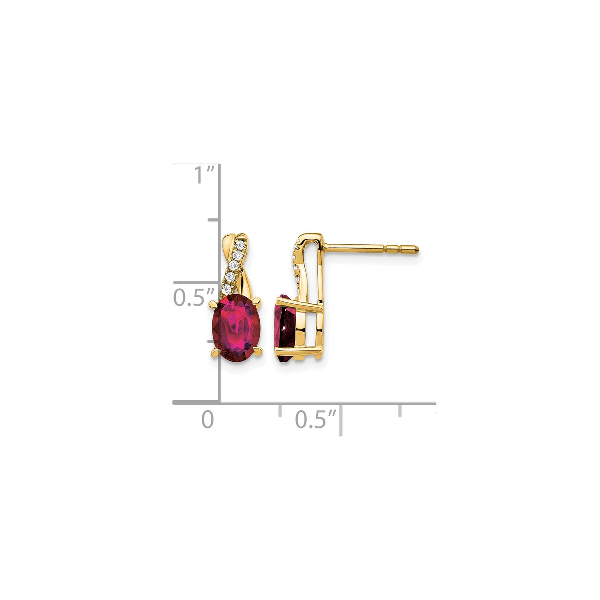 10k Yellow Gold Stud Earrings with Created Ruby and Diamond Accents, Twisted Design