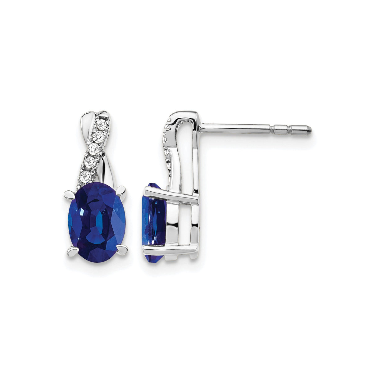 14k White Gold Stud Earrings with Created Sapphire and Diamond Accents, Twist Design
