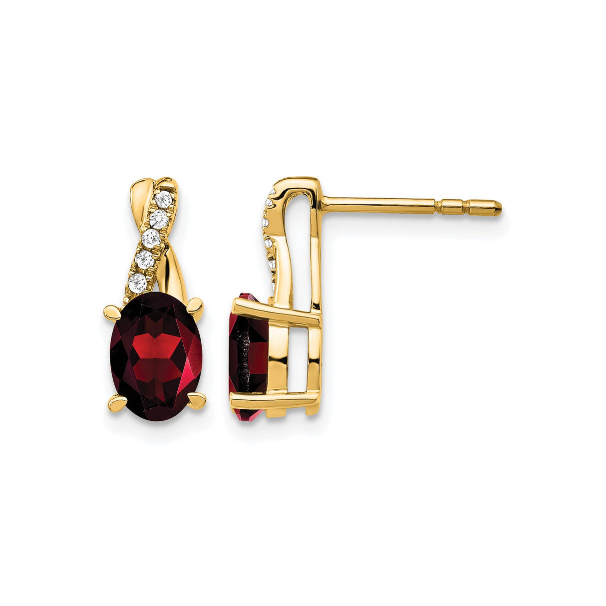 10k Yellow Gold Stud Earrings with Garnet and Cubic Zirconia Accents, Formal Polished Design