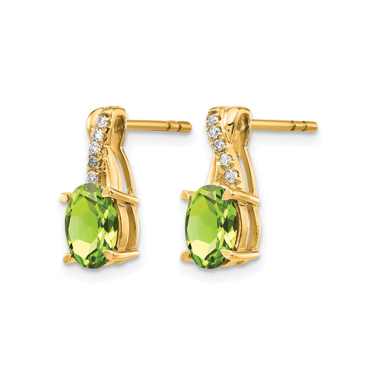10k Yellow Gold Peridot Stud Earrings with Diamond Accents, August Birthstone Jewelry