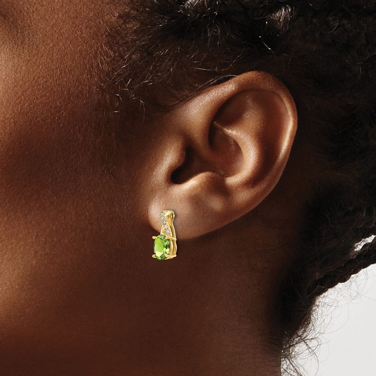 10k Yellow Gold Peridot Stud Earrings with Diamond Accents, August Birthstone Jewelry