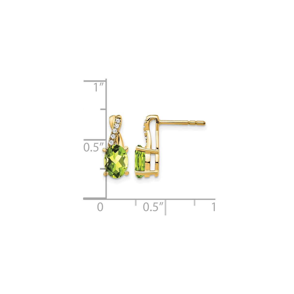 10k Yellow Gold Peridot Stud Earrings with Diamond Accents, August Birthstone Jewelry