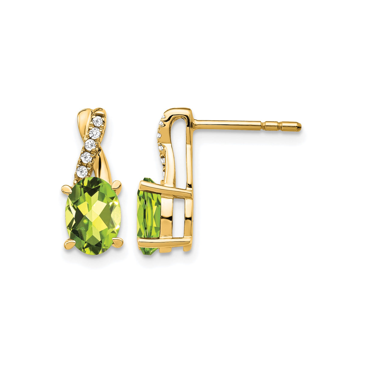 10k Yellow Gold Peridot Stud Earrings with Diamond Accents, August Birthstone Jewelry