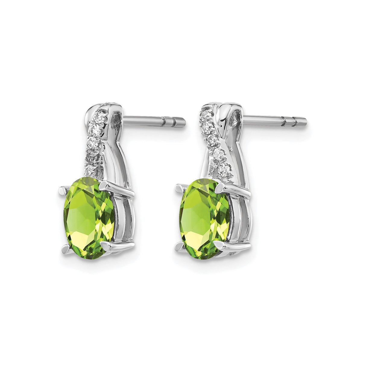 14k White Gold Earrings with Oval Peridot and Diamond Accents, Twist Design Studs