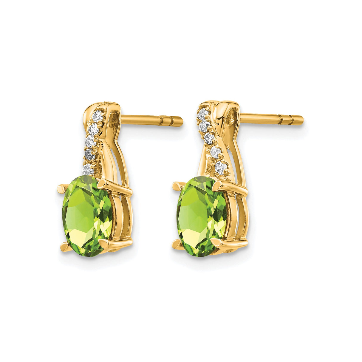 14k Yellow Gold Peridot Stud Earrings with Diamond Accents, Crossover Design