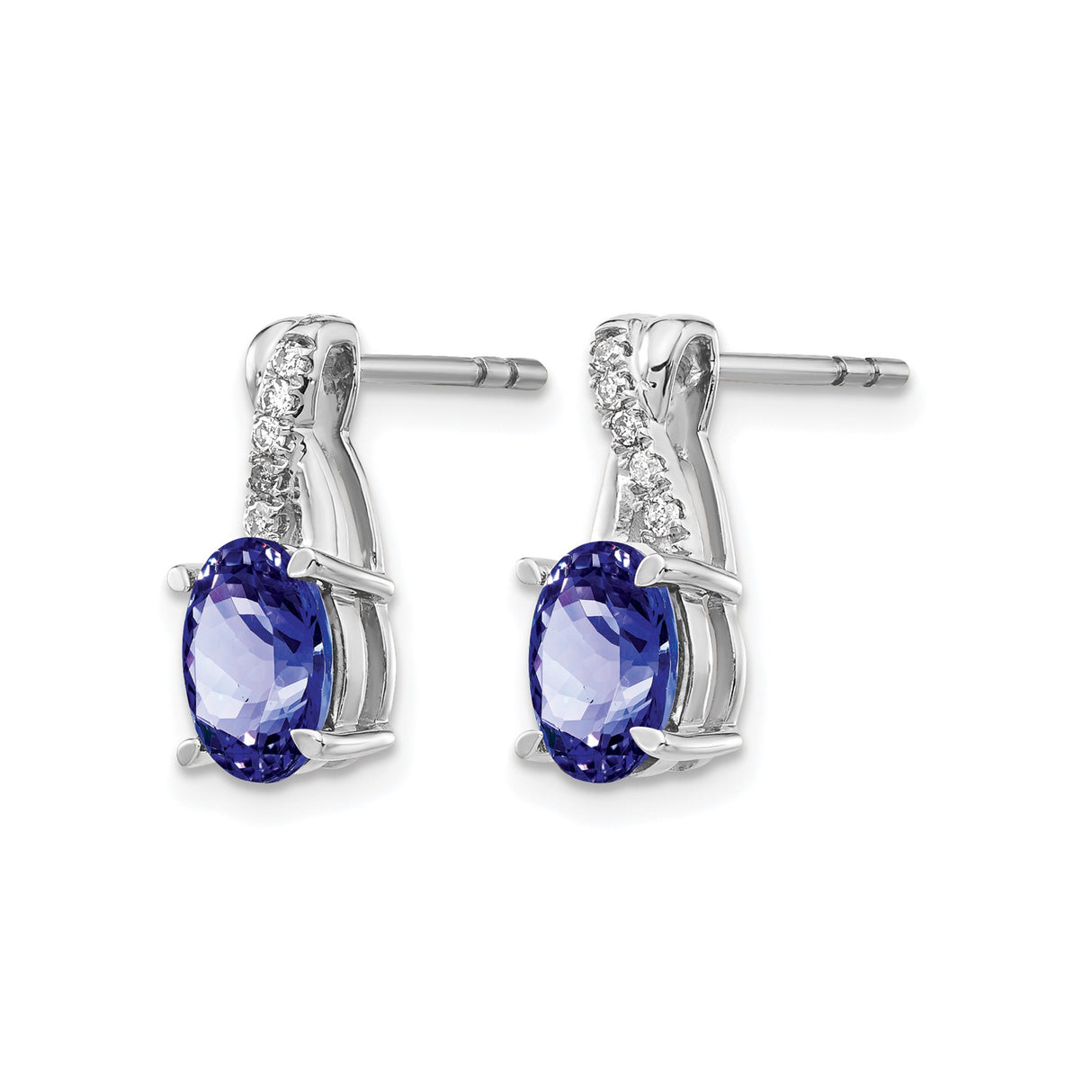 14k White Gold Stud Earrings with Tanzanite and Diamond, Oval Cut Gemstone, Elegant Style