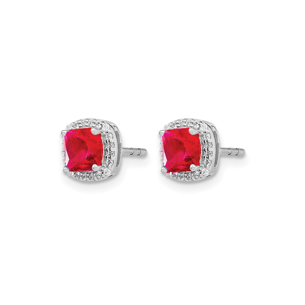14k White Gold Ruby Stud Earrings with Diamond Halo Setting