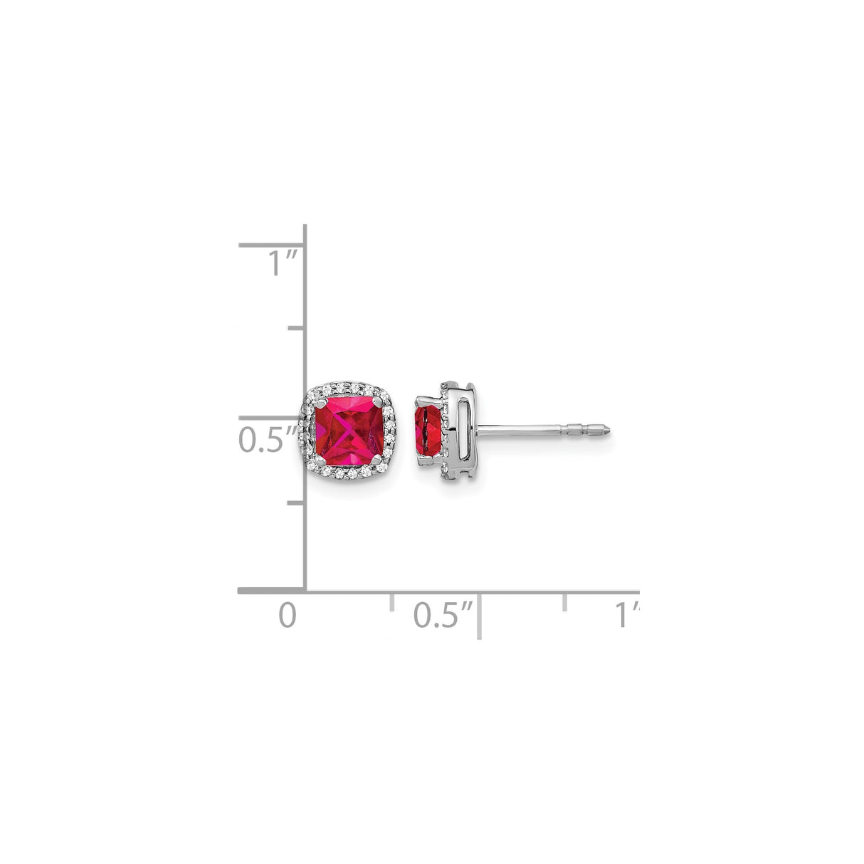 14k White Gold Ruby Stud Earrings with Diamond Halo Setting