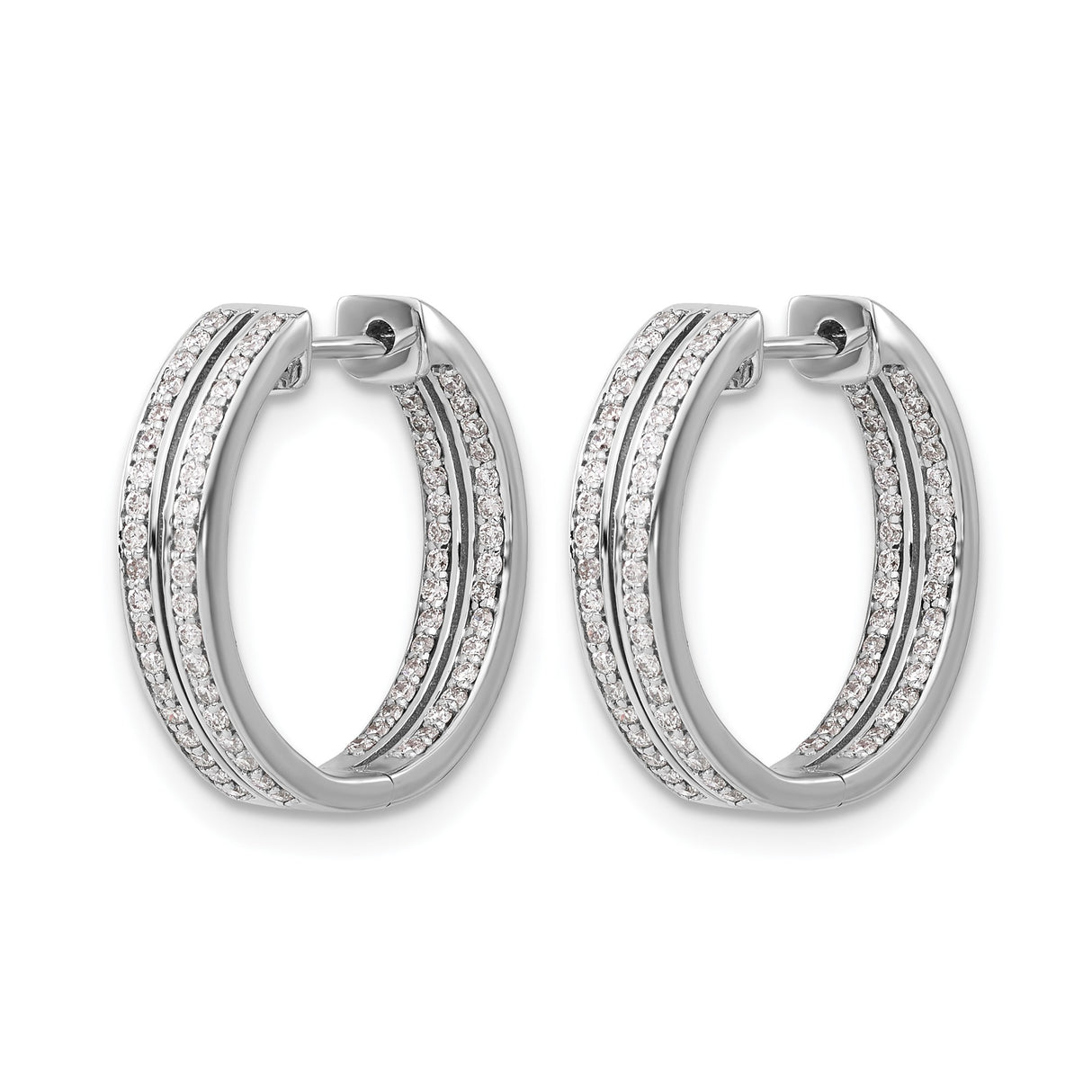 14k White Gold Diamond Hoop Earrings with Triple Row Pavé Setting, Classic Design for Women