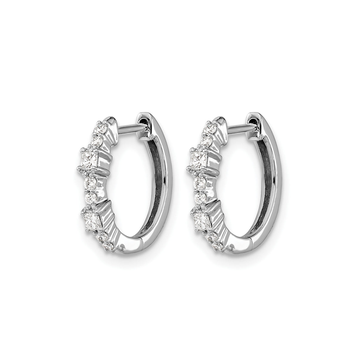 14k White Gold Hoop Earrings with Diamonds, Shared Prong Setting, Modern Design