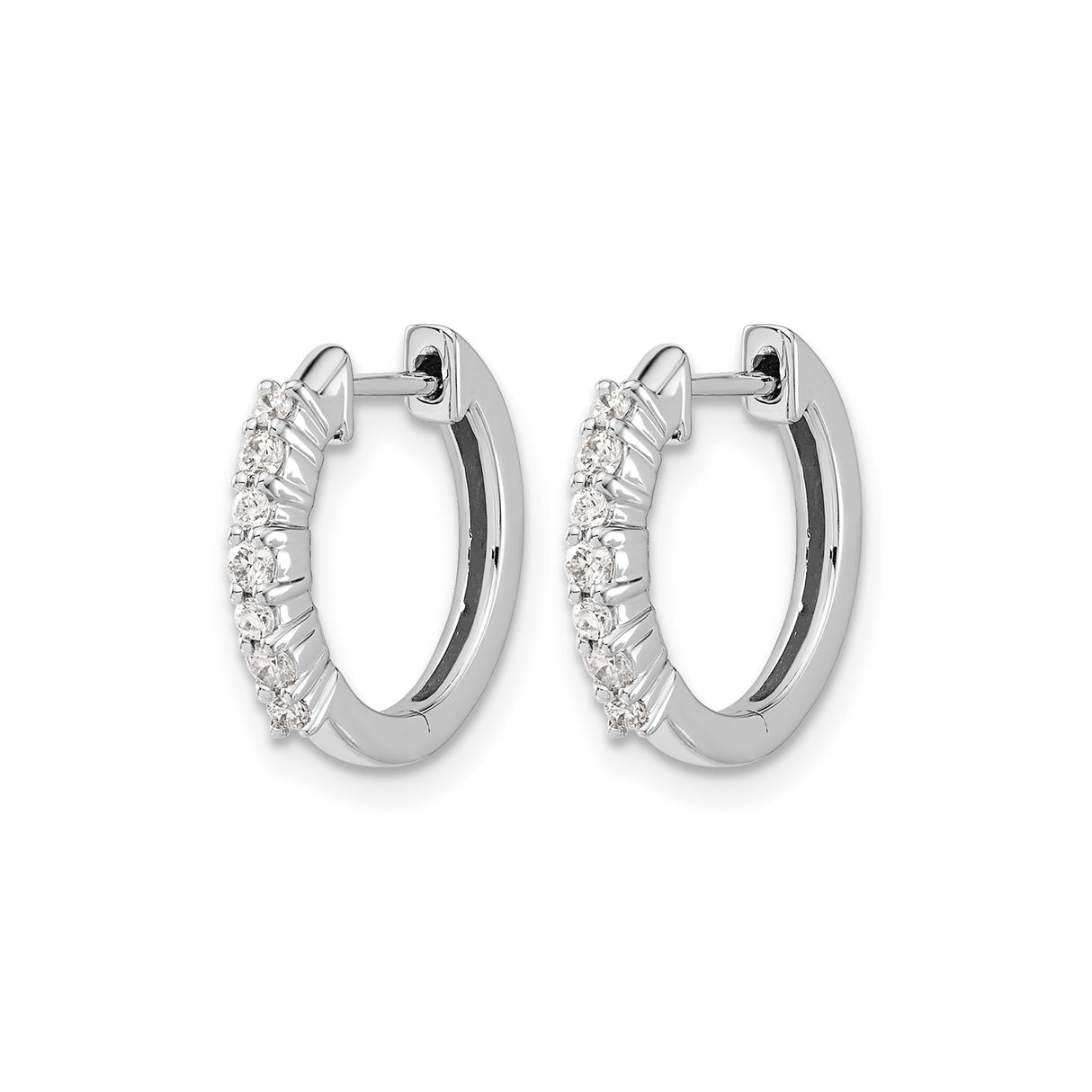10k White Gold Hoop Earrings with Diamond Accents, Polished Modern Design for Women