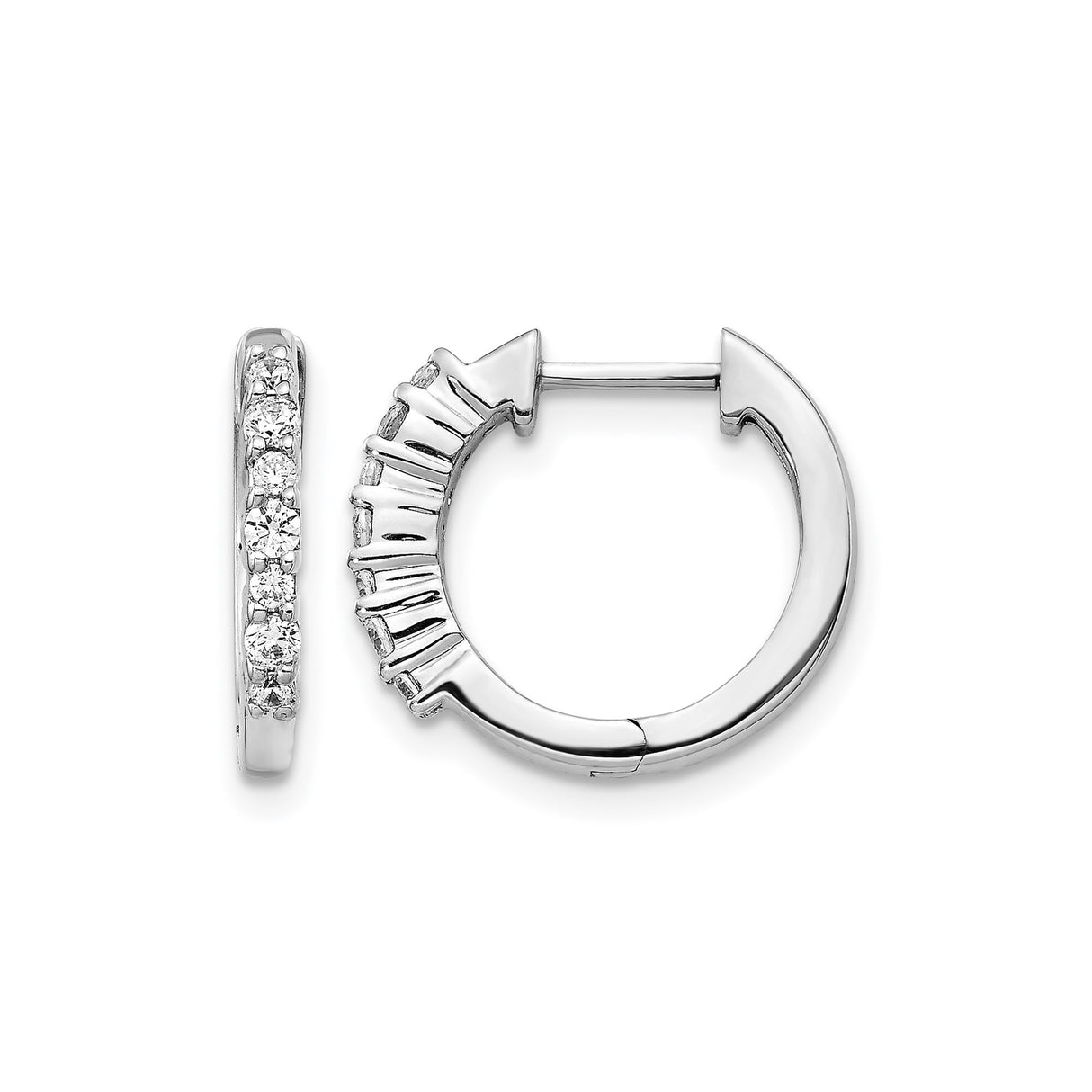 10k White Gold Hoop Earrings with Diamond Accents, Polished Modern Design for Women