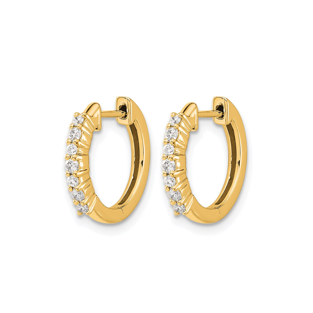 10k Yellow Gold Hoop Earrings with Channel Set Cubic Zirconia and Textured Edge