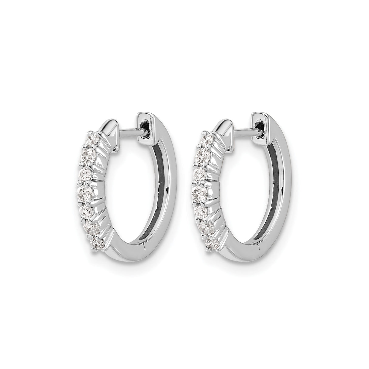 14k White Gold Hoop Earrings with Round Cut Diamonds in Channel Setting