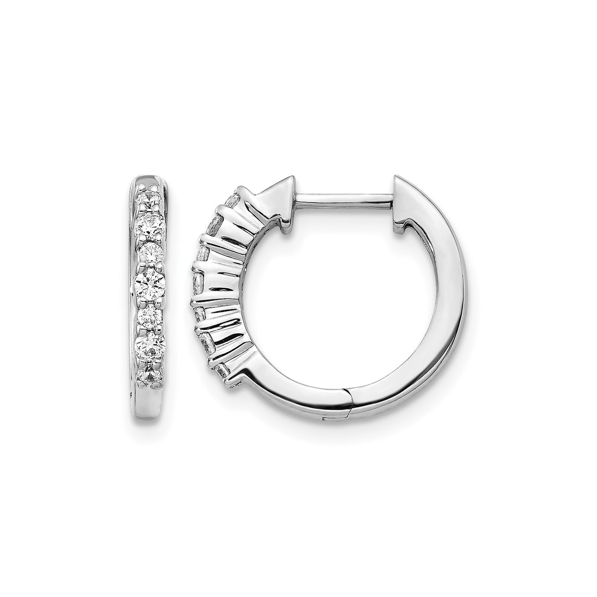 14k White Gold Hoop Earrings with Round Cut Diamonds in Channel Setting