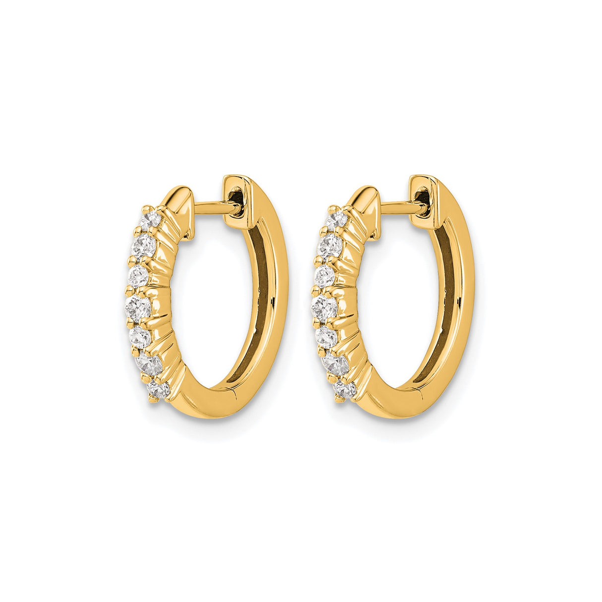 14k Yellow Gold Hoop Earrings with Diamond Accents, Polished Huggie Style for Women