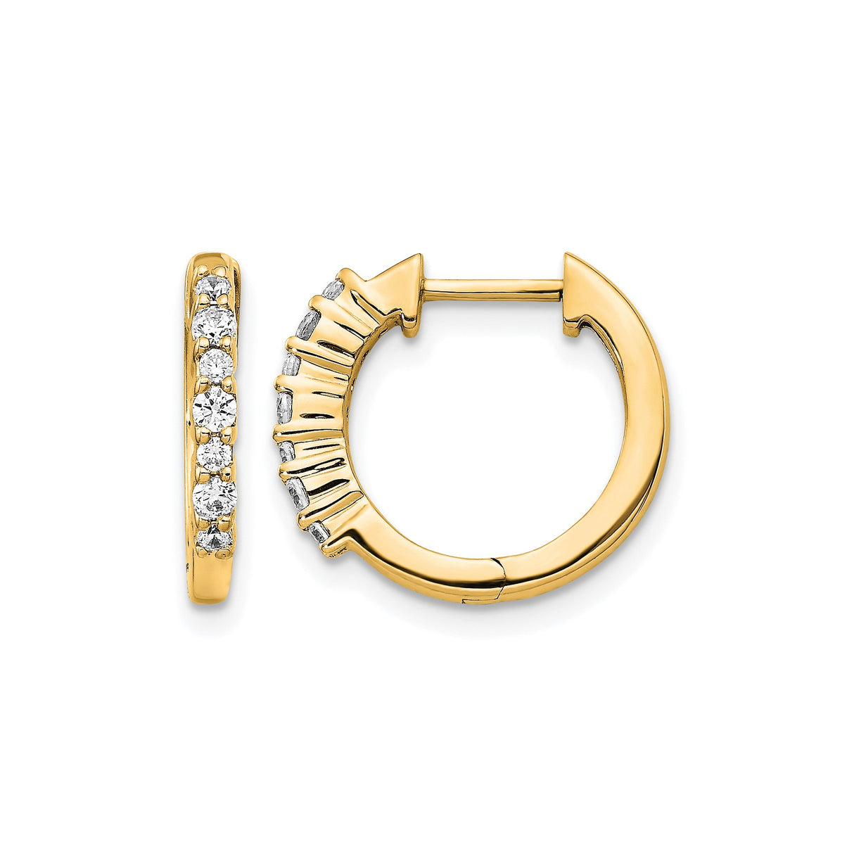 14k Yellow Gold Hoop Earrings with Diamond Accents, Polished Huggie Style for Women
