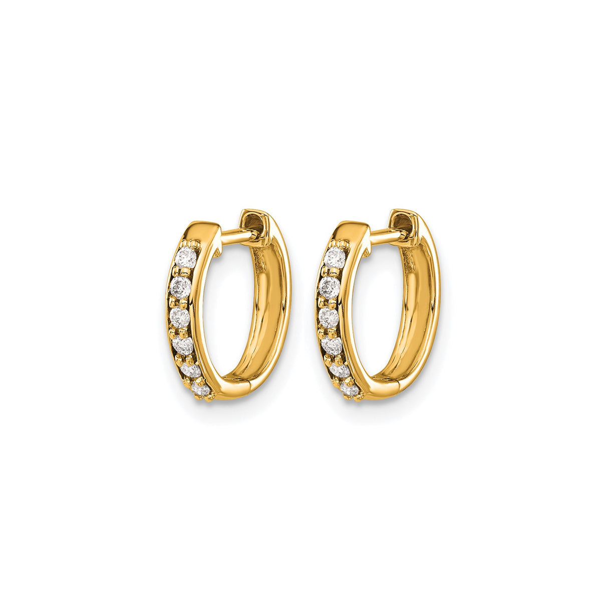 10k Yellow Gold Hoop Earrings with Cubic Zirconia, Channel Set, Polished Lightweight Design