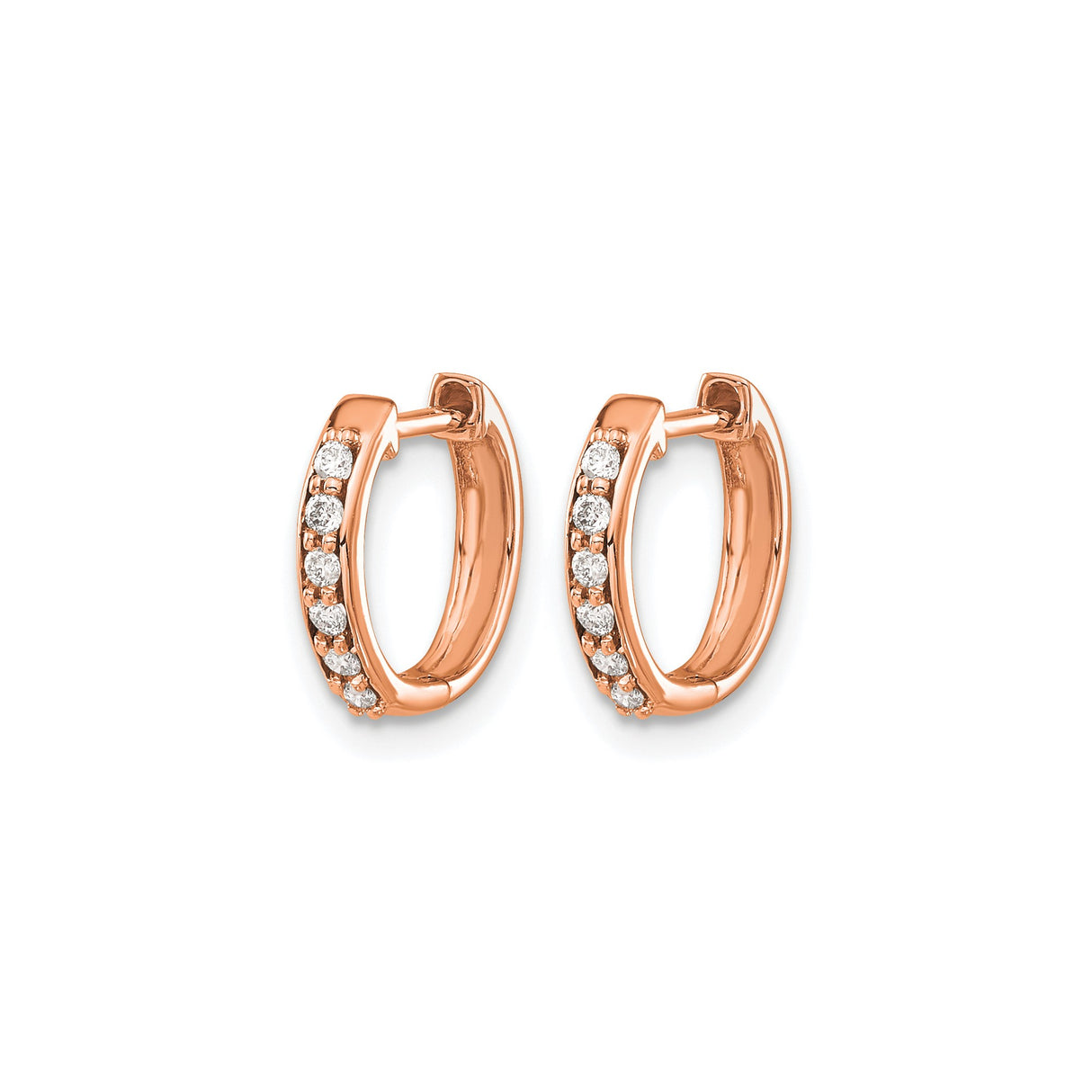 14k Rose Gold Hoop Earrings with Channel Set Round Cut Diamonds, Modern Minimalist Style