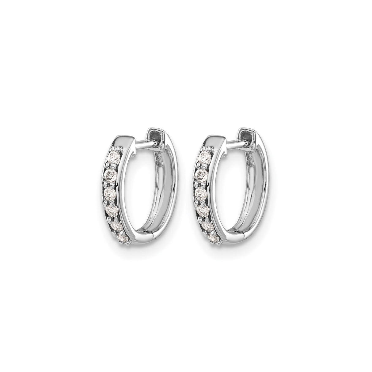 14k White Gold Diamond Huggie Hoop Earrings, Modern Sleek Minimalist Design for Women
